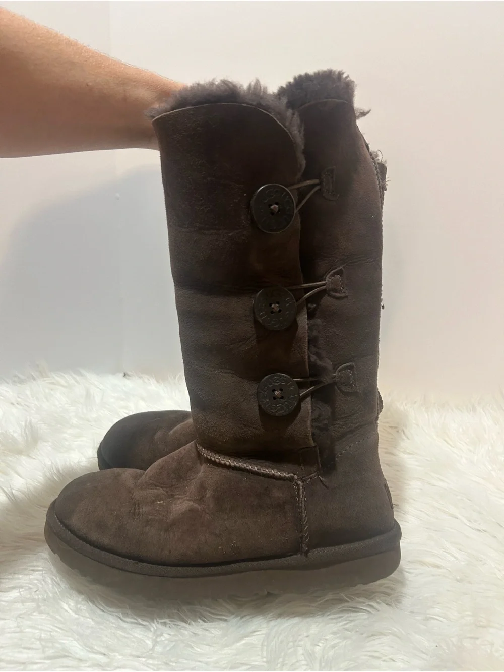 UGG Chocolate Brown Tall Bailey Button Boots 8
